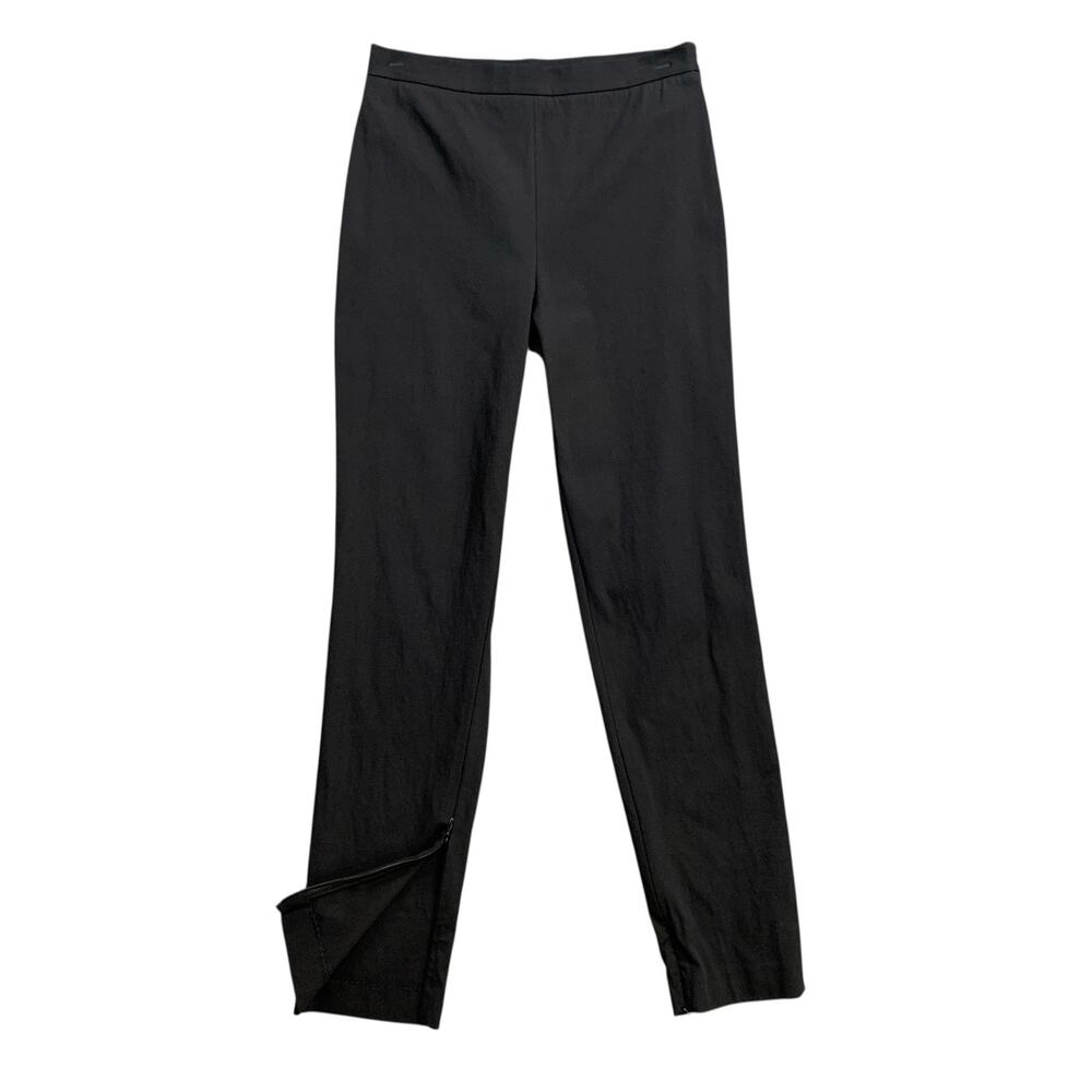 St John Trousers Womens 4 Black Cotton Blend Stretch Ankle Zip Slim Tapered